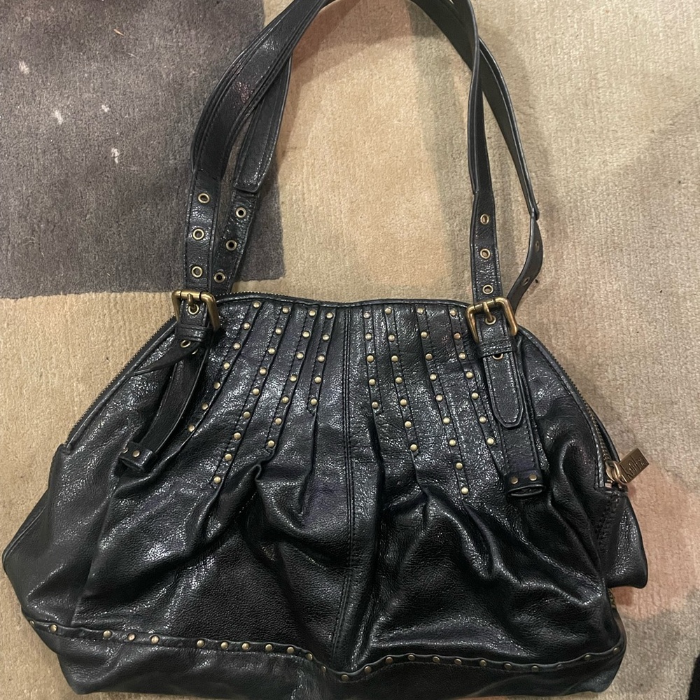 Black Studded Leather Tote Bag